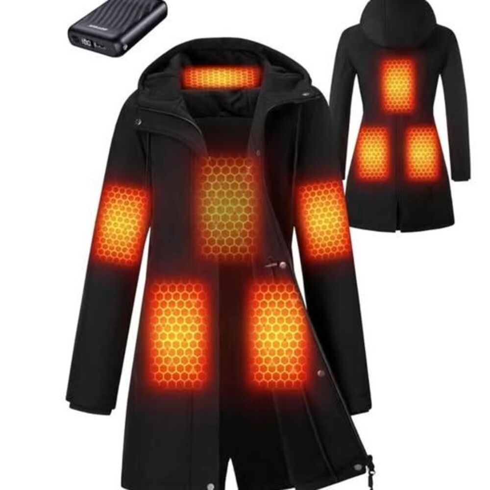 Graphene Heated Jacket for Women with 12V 18400mAh, Hood Fleece Lined - Small